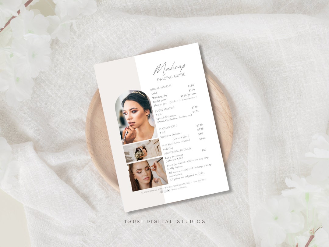Makeup Artist Pricing Guide Editable Wedding Makeup Price List 