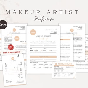 Formulaires de lot pour maquilleur Contrat de maquillage Formulaires professionnels MUA Contrat MUA nuptiale Documents pour Maquilleuse image 1