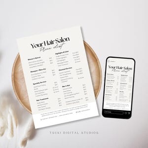 Editable Hair Salon Price List Template Bundle | Hair Salon Pricing Sheet Canva Template | Barber Price List | Hair Salon Price Flyer