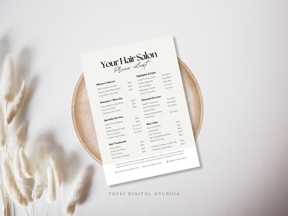 Small Business Hair Price Sheet Template | Editable Hair Salon Price List | Hair Service Price Flyer | Hair Treatment Service Price Menu