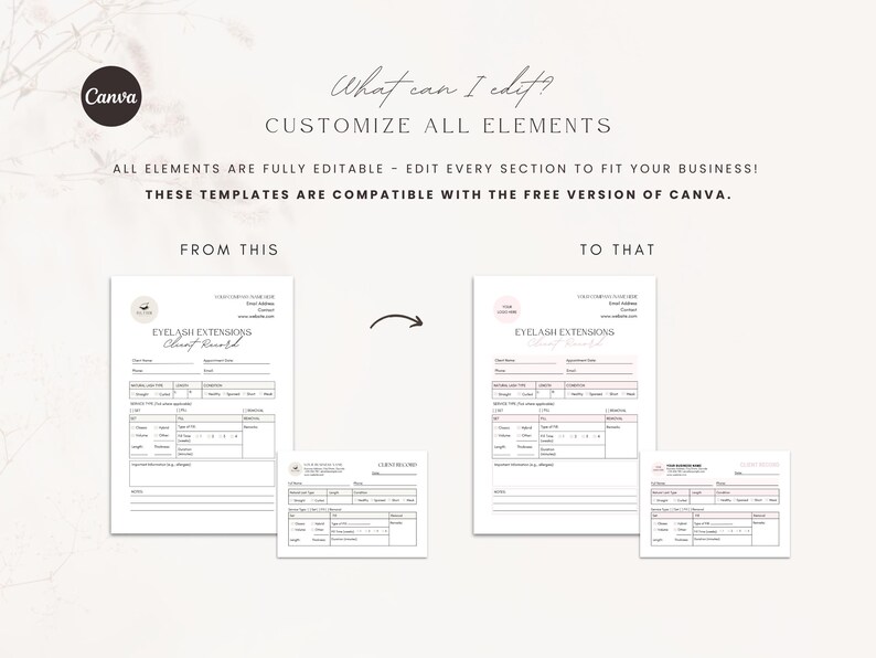 Lash Tech Client Record Form Template | Editable Eyelash Extension ...