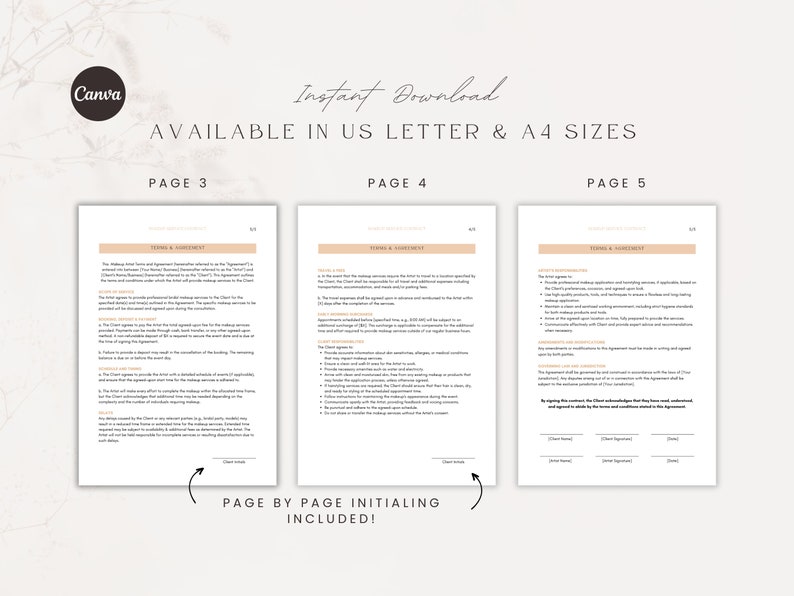 May include: Three pages of a printable document titled "Terms & Agreement" with headings for "Terms & Conditions", "Client Responsibilities", and "Agency Responsibilities". The document includes sections for client and agency signatures.