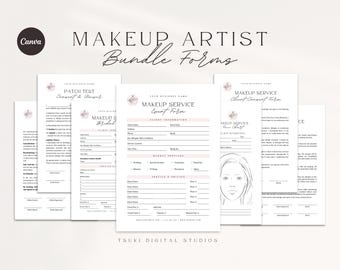 Makeup Artist Forms Bundle, Bridal Contract Template (Canva Editable, Digital Download)