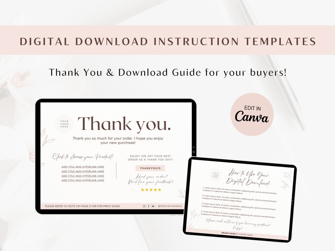 Canva Digital Download Instructions Download Instruction Template for Digital Product Thank You