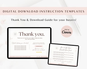 Canva Digital Download Instructions | Download Instruction Template for Digital Product | Thank You Note For Digital Downloads