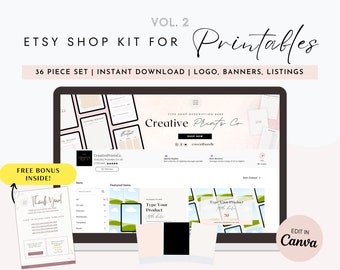 Digital Products Etsy Branding Kit | Digital Downloads Listing Templates | Etsy Digital Product Etsy Banners, PDF, Paper Branding Kit