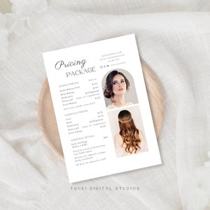 Editable Hair and Makeup Price Sheet | Hair and Makeup Pricing Guide | Bridal Hairstyling Price Guide, Bridal Makeup Service Price Sheet