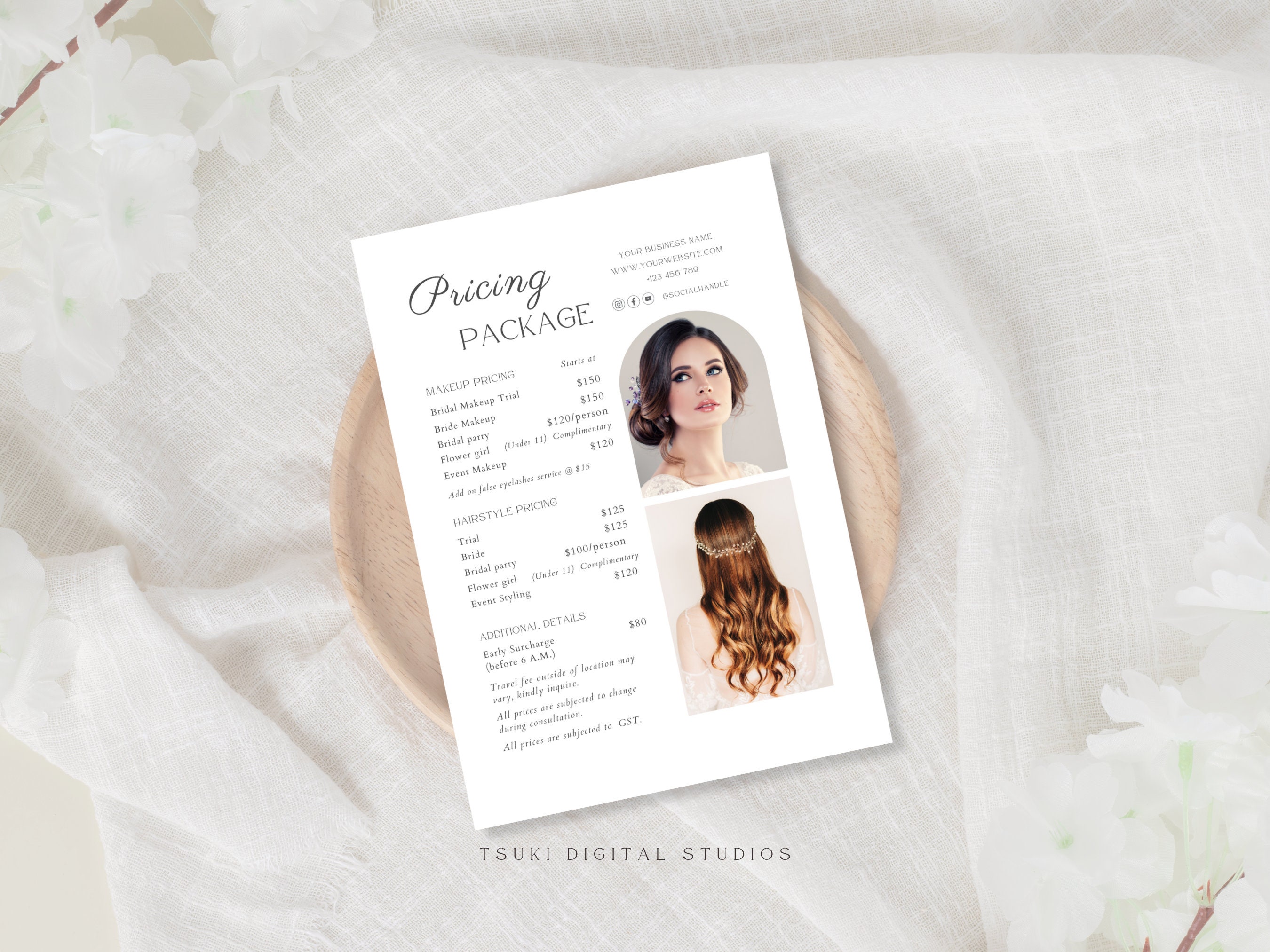 Editable Hair and Makeup Price Sheet | Hair and Makeup Pricing Guide | Bridal Hairstyling Price Guide, Bridal Makeup Service Price Sheet