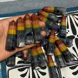 7 Chakra Kristall Turm - Heilender Energie Edelstein Obelisk Edelstein Obelisk Energiestein Meditations Hilfe Kristall Energie Chakra Heilung 3 Zoll