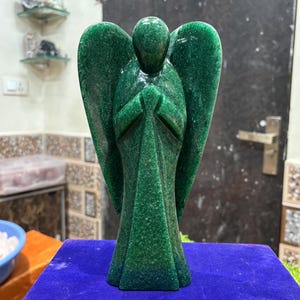 Handmade Green Aventurine Angel: 9 Inch Crystal Guardian Sculpture