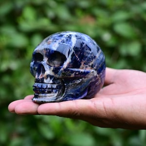 Realistic Sodalite Skull Human Skull Figurine | Crystal Skull/Reiki Heal/Crystal Energy/Religious Sacrifice/Crystal Ornaments/ Crystal Gifts