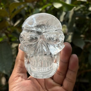 Hand-Carved Clear Quartz Crystal Skull: Master Healer, Home Decor