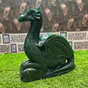 Green Jade Dragon 10&quot; Hand-Carved Crystal Ornament, Energy-Infused Grounding Decor, Unique Mystical Home Gift 9 lbs
