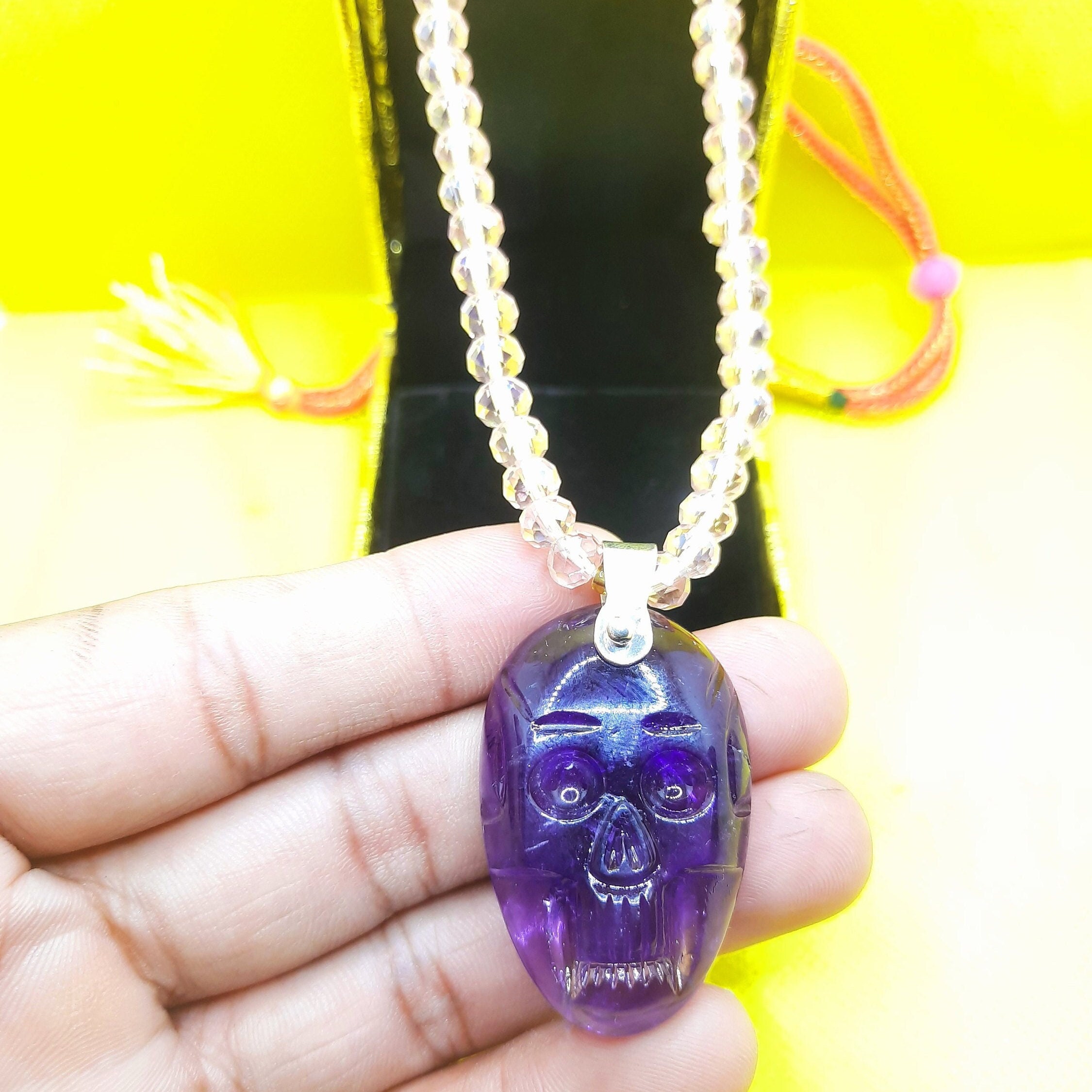 Amethyst Skull Skull Pendant Jewellery Crystal Skull Necklace Gothic Spiritual Skully Jewelry Gothic Skull Necklace Crystal Angel Free Gift