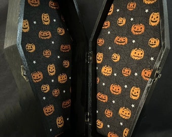 Black Coffin Box with Pumpkins