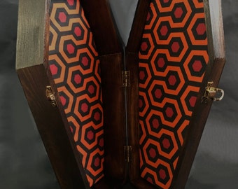 Espresso Stained Coffin Box with The Overlook Hotel fabric