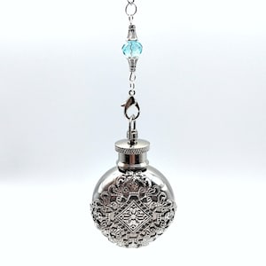 Mini Flask or Scent Bottle Embellished with Silver Filigree- Chatelaine Flask, Chatelaine Scent Bottle, Perfume Pendant, Keychain Flask