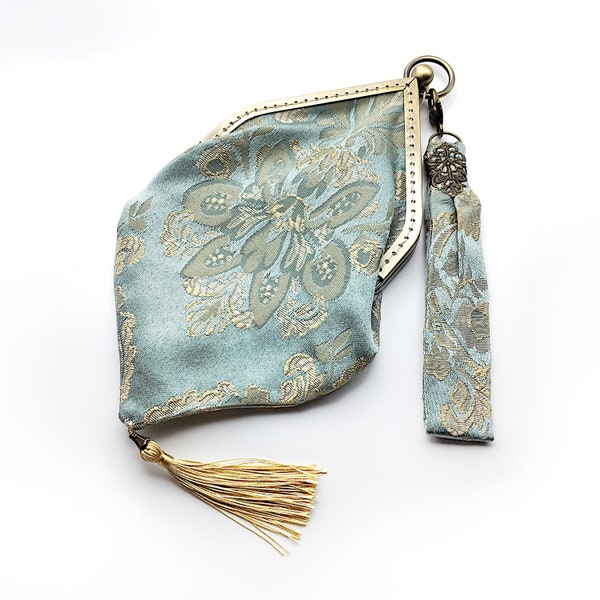 Handmade Damask Frame Purse w/ Satin Lining & Bronze Accents, Vintage Style Wristlet, Chatelaine Purse, Victorian Evening Bag (3 Colors)