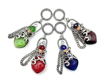 Murano Glass & Silver Filigree Mini Perfume Bottle for Chatelaine + Necklace Chain- Chatelaine Scent Bottle (Red, Blue, Green, Purple)