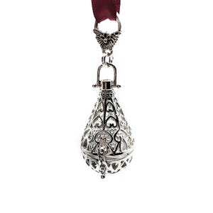 Silver Filigree Teardrop Thimble Cage Pendant with Heart Motifs, for Chatelaine or Necklace- Thimble Holder, Sewing Chatelaine Tools