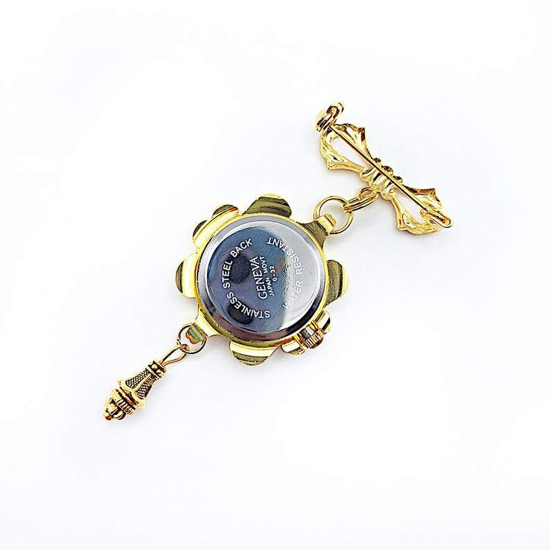 Victorian Style Swirls Fob Watch Brooch w/ Ornate Drop Ornament- Watch Pin, Bow Brooch Watch, Lapel Watch Pin, Nurse Brooch (Gold or Silver) image 3