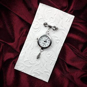 Victorian Style Fob Watch Brooch w/ Ornate Drop Ornament- Vintage Watch Pin, Bow Brooch Watch, Lapel Watch Pin, Nurse Brooch (2 Styles) Style #1: Scrolled