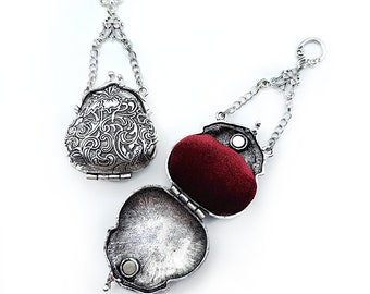 Vintage Style, Purse Shaped Needle Case w/ Magnetic Closure for Chatelaine or Pendant (Silver or Bronze)- Chatelaine Tools, Sewing, Quilting