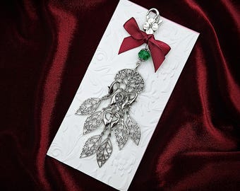 Woodland Themed Set of 6 Stitch Markers on Filigree Tree Shaped Holder for Chatelaine or Work Bag- Progress Keepers, Chatelaine Charm