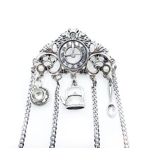 Convertible Tea Time Chatelaine Brooch w/ Dangle Ornaments- Silver Chatelaine, Sewing Chatelaine, Victorian Brooch, Vintage Jewelry