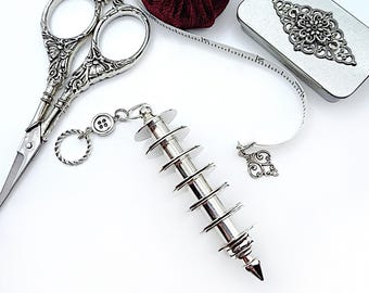 XL Pendulum Shaped Chatelaine Bobbin Holder w/ 6 Refillable Metal Bobbins- Sewing Chatelaine, Thread Holder, Chatelaine Bobbin Holder