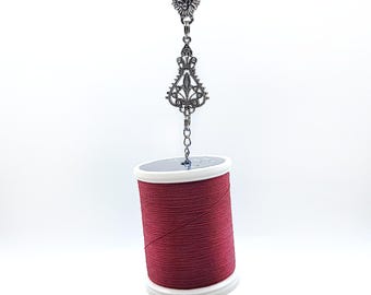 Ornate Chain Style Chatelaine Thread Spool Holder w/ Filigree or Beading Accent- Sewing Chatelaine, Thread Holder, Chatelaine Bobbin Holder