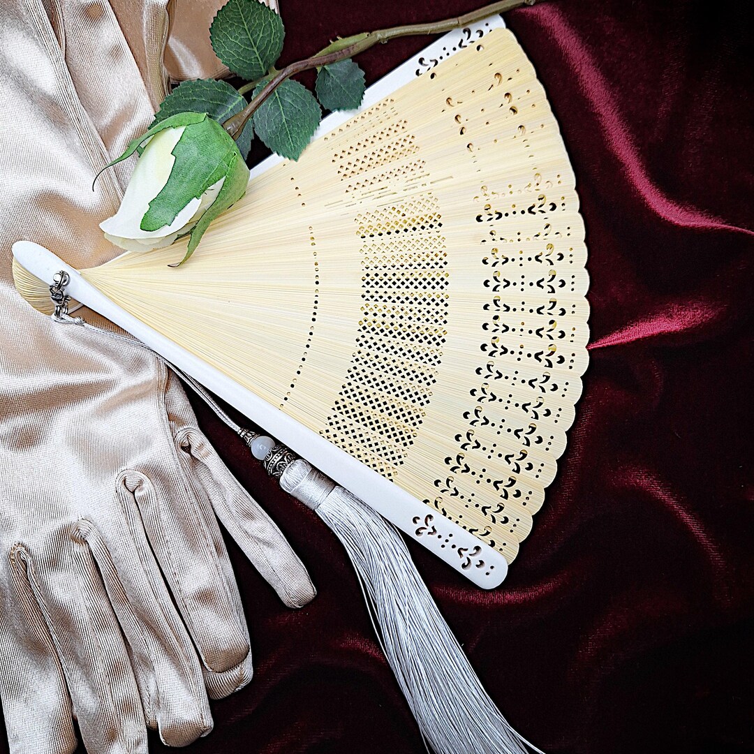 Ornate Carved Brise' Folding Hand Fan W/ XL Tassel & Beading Accent ...