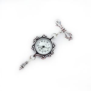 Victorian Style Swirls Fob Watch Brooch w/ Ornate Drop Ornament- Watch Pin, Bow Brooch Watch, Lapel Watch Pin, Nurse Brooch (Gold or Silver) image 9