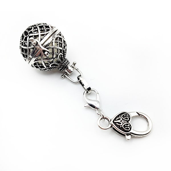 Silver Filigree Globe Thread Wax Pendant/ Diffuser Locket with Chatelaine and Necklace Chains + Wax Refill- Thread Conditioner, Aromatherapy