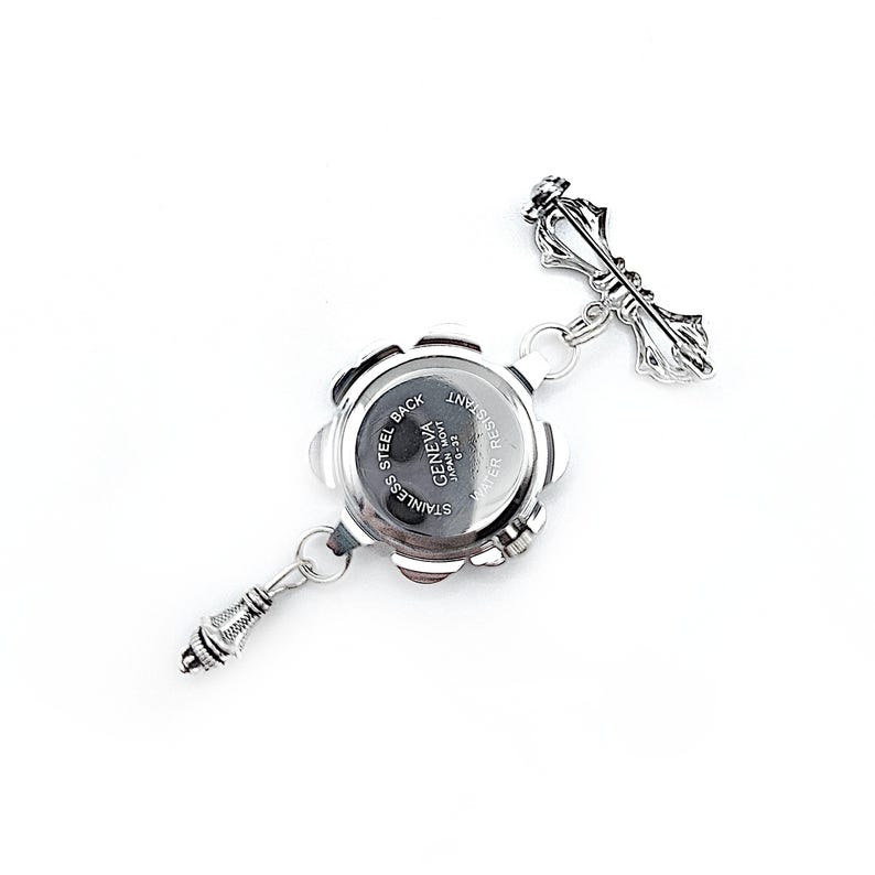 Victorian Style Swirls Fob Watch Brooch w/ Ornate Drop Ornament- Watch Pin, Bow Brooch Watch, Lapel Watch Pin, Nurse Brooch (Gold or Silver) image 10