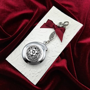 Vintage Style Mini Retractable Metal Tape Measure (2m), Embellished w/ Silver Filigree Medallion & Floral Filigree Chain- Chatelaine Tools