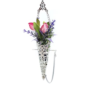 Victorian Style Silver Filigree Tussie-Mussie for Chatelaine- Vintage Bouquet Holder, Victorian Posy Holder, Tussy-Mussy Vase, Boutonniere