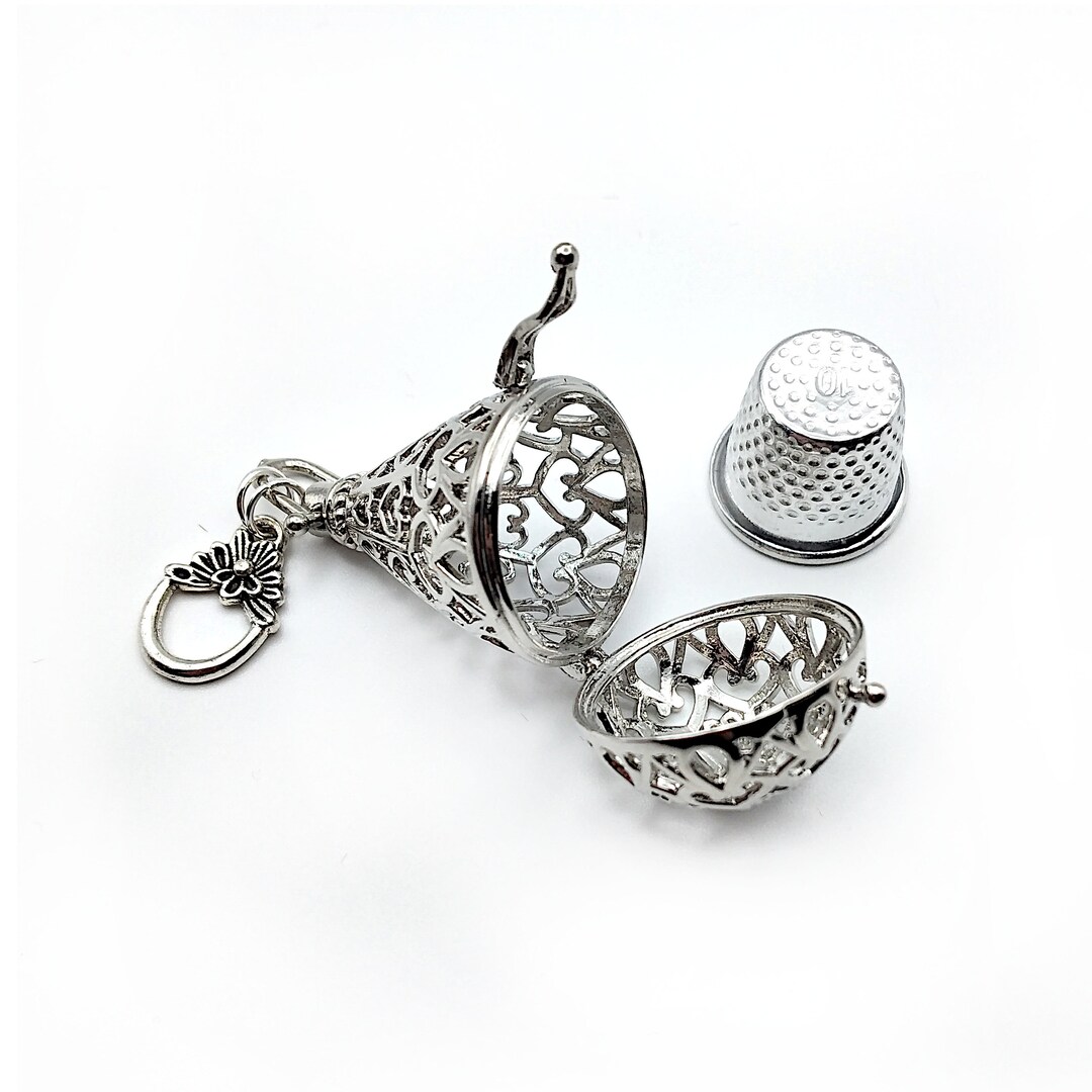 Silver Filigree Teardrop Thimble Cage Pendant With Heart Motifs, for ...