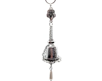 Flower Shaped Adjustable Thimble Cage Pendant for Chatelaine or Necklace- Thimble Holder, Seamstress Gift, Sewing Chatelaine Tools