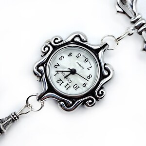 Victorian Style Swirls Fob Watch Brooch w/ Ornate Drop Ornament- Watch Pin, Bow Brooch Watch, Lapel Watch Pin, Nurse Brooch (Gold or Silver) image 12