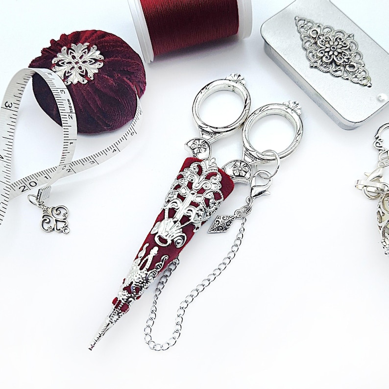 Vintage Style Embroidery Scissors W/ Velvet Flocked & Silver Filigree ...