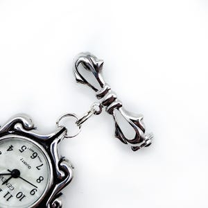 Victorian Style Swirls Fob Watch Brooch w/ Ornate Drop Ornament- Watch Pin, Bow Brooch Watch, Lapel Watch Pin, Nurse Brooch (Gold or Silver) image 11