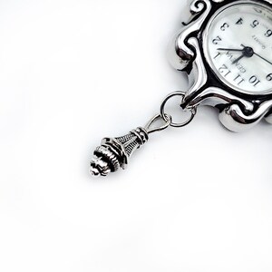Victorian Style Swirls Fob Watch Brooch w/ Ornate Drop Ornament- Watch Pin, Bow Brooch Watch, Lapel Watch Pin, Nurse Brooch (Gold or Silver) image 13