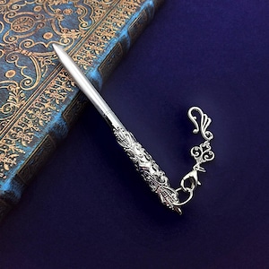 Silver Filigree Embellished Mini Ballpoint Pen with Removable Vintage Style Chain- Chatelaine Pen, Pen Keychain, Pen Pendant, Handbag Charm