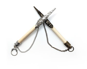 Chatelaine Pencil Pendant Embellished with Metal Filigree (Silver or Bronze) + Pencil Refills Available