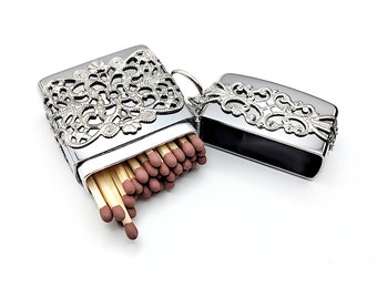 Ornate Vintage Style Vesta Case Embellished w/ Elaborate Silver Colored Metal Filigree- Match Safe, Chatelaine Tools
