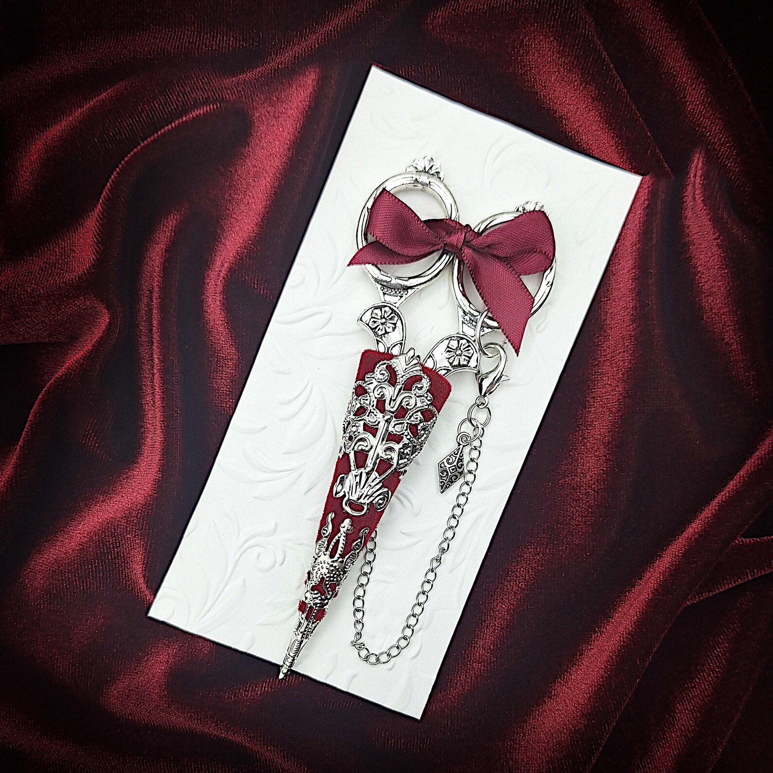 Vintage Style Embroidery Scissors W/ Velvet Flocked & Silver Filigree ...