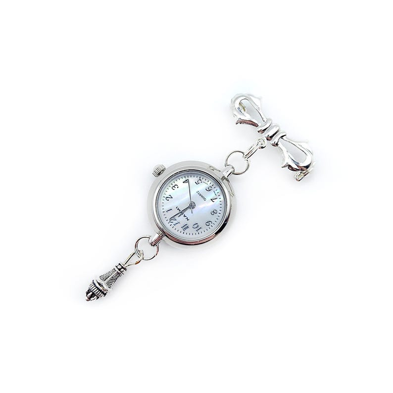 Victorian Style Fob Watch Brooch w/ Ornate Drop Ornament- Vintage Watch Pin, Bow Brooch Watch, Lapel Watch Pin, Nurse Brooch (2 Styles) image 7