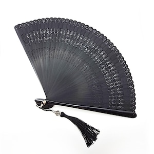 Exquisitely Carved Brise' Style Folding Hand Fan + Chatelaine Fob w/ Rhinestone Accents- Victorian Hand Fan, Regency Hand Fan (Sunflower)