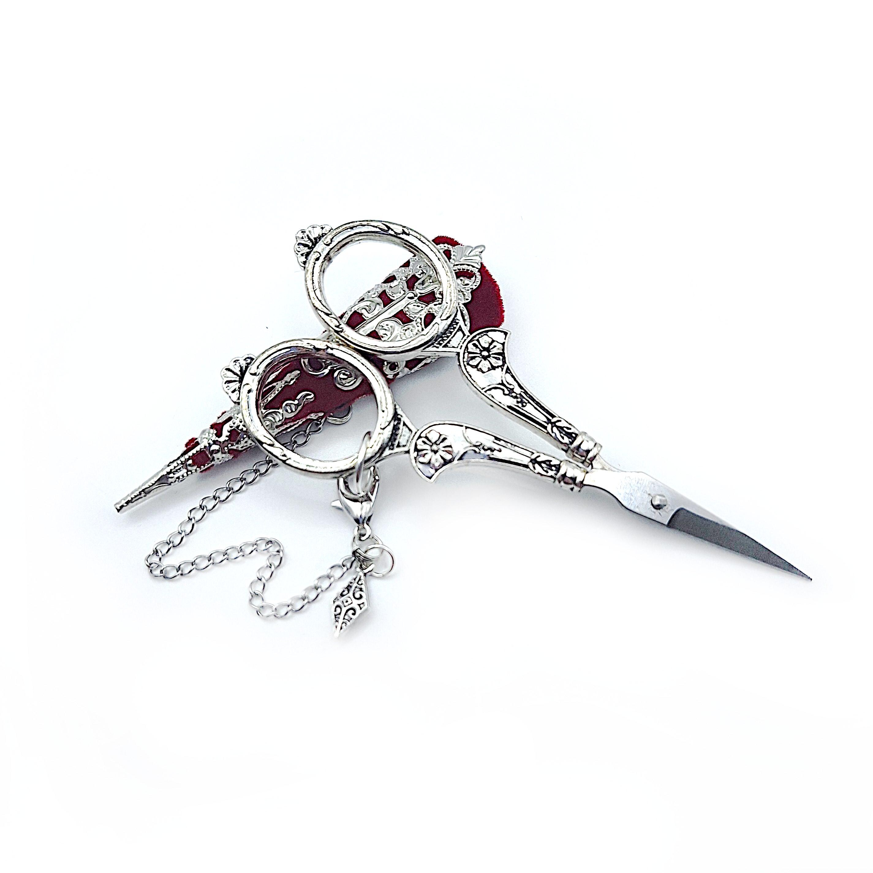 Vintage Style Embroidery Scissors W/ Velvet Flocked & Silver Filigree ...